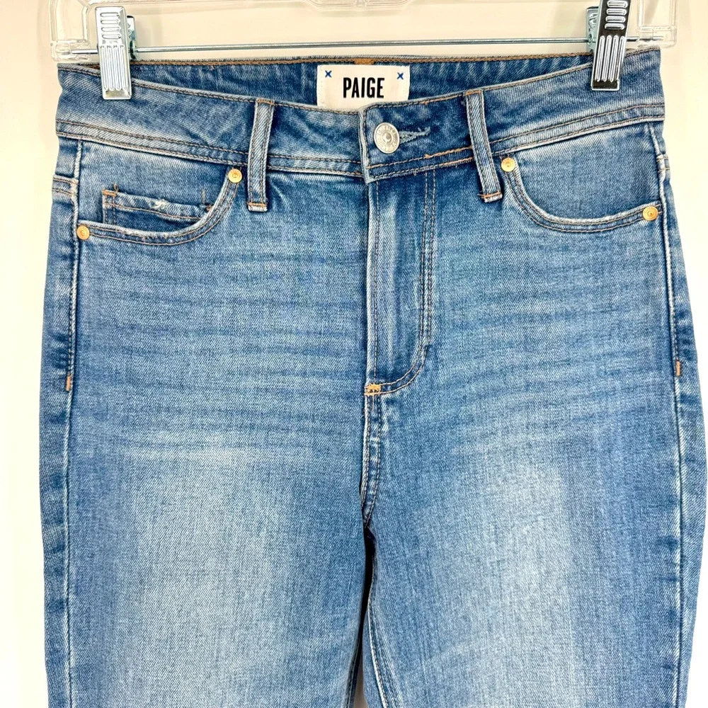 PAIGE Denim Colette Crop Flare Twisted Panel Raw Hem Jeans Size 24 - Picture 4 of 13